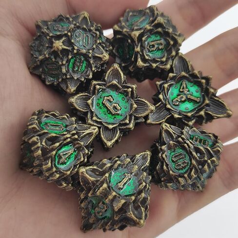 مجموعة النرد D&D المعدنية DND، هدايا الزنزانات والتنينات متعددة السطوح MTG RPG النرد الملحقات باثفايندر دور لعب النرد حقيبة D20 D12 D10 D٪ D8 D6 D4-Gold Black in Kuwait