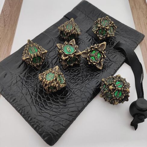 مجموعة النرد D&D المعدنية DND، هدايا الزنزانات والتنينات متعددة السطوح MTG RPG النرد الملحقات باثفايندر دور لعب النرد حقيبة D20 D12 D10 D٪ D8 D6 D4-Gold Black in Kuwait