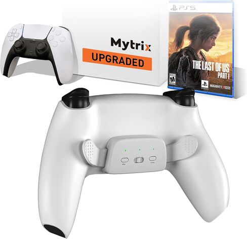 وحدة تحكم Mytrix مخصصة مع مجدافين قابلين لإعادة التعيين لجهاز PlayStation 5 (PS5)، وأزرار خلفية قابلة للبرمجة مع خاصية Turbo Auto-Fire السريع، و3 فتحات لتوفير الإعداد على اللوحة - باللون الأبيض، مع الجزء TLOU 1 in Kuwait