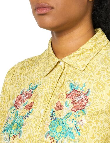 Women's Print and Embroidered Button Up Shirt with Ruffle Cuffs in Saudi Arabia