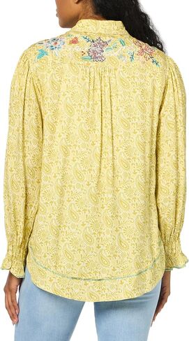Women's Print and Embroidered Button Up Shirt with Ruffle Cuffs in Saudi Arabia