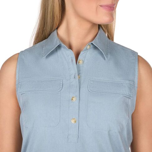 The American Outdoorsman Women's Sleeveless Collared Half-Button Shirt for Fishing, Camping or Hiking with UPF 40 Protection in Saudi Arabia