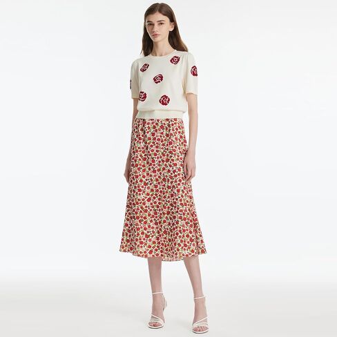 Women's Floral Summer Tops 2024 Dressy Casual Blouse Short Sleeve Crew Neck Knit T Shirt with Jacquard in Saudi Arabia