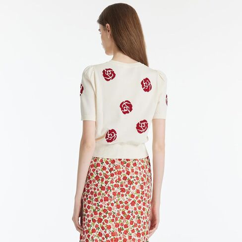 Women's Floral Summer Tops 2024 Dressy Casual Blouse Short Sleeve Crew Neck Knit T Shirt with Jacquard in Saudi Arabia