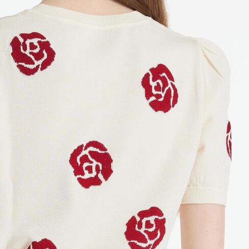 Women's Floral Summer Tops 2024 Dressy Casual Blouse Short Sleeve Crew Neck Knit T Shirt with Jacquard in Saudi Arabia