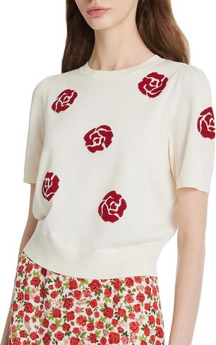 Women's Floral Summer Tops 2024 Dressy Casual Blouse Short Sleeve Crew Neck Knit T Shirt with Jacquard in Saudi Arabia