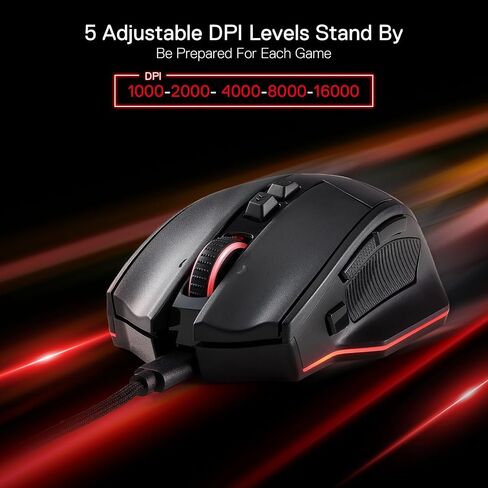 Redragon M813 Wired RGB Gaming Mouse with 4D Dual Mode Scroll Wheel, Optical Ergonomic Gamer Mouse with Max 16,000DPI, High Precision Sensor 3333, 7 Macro Buttons, Software Supported in Saudi Arabia