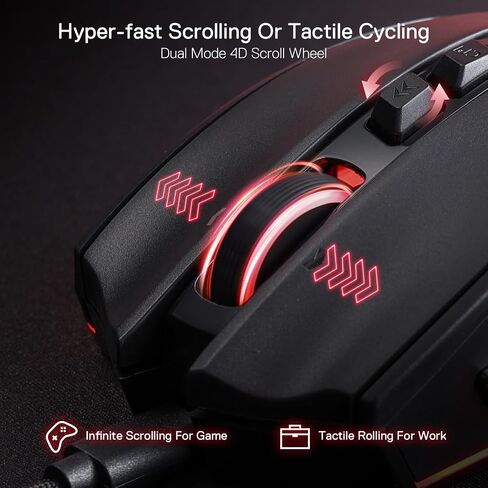 Redragon M813 Wired RGB Gaming Mouse with 4D Dual Mode Scroll Wheel, Optical Ergonomic Gamer Mouse with Max 16,000DPI, High Precision Sensor 3333, 7 Macro Buttons, Software Supported in Saudi Arabia