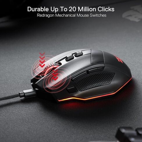 Redragon M813 Wired RGB Gaming Mouse with 4D Dual Mode Scroll Wheel, Optical Ergonomic Gamer Mouse with Max 16,000DPI, High Precision Sensor 3333, 7 Macro Buttons, Software Supported in Saudi Arabia