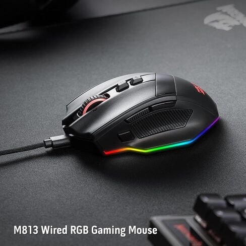 Redragon M813 Wired RGB Gaming Mouse with 4D Dual Mode Scroll Wheel, Optical Ergonomic Gamer Mouse with Max 16,000DPI, High Precision Sensor 3333, 7 Macro Buttons, Software Supported in Saudi Arabia