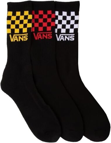 Vans, Men's Crew Socks, 3-Pair Pack (1-6, Black/Multi Checkers) in Saudi Arabia