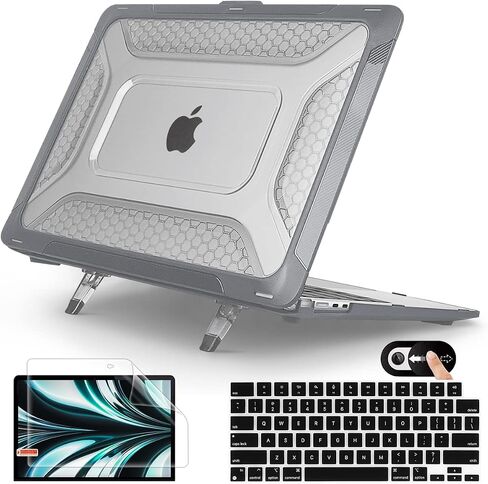 Mektron for M3 /M2 MacBook Air 13.6 inch Case 2024/2022 (A2681/ A3113), Heavy Duty Hard Shell Cases with Fold Kickstand, Protective Case with Keyboard Cover for 13.6" MacBook Air, Grey in Saudi Arabia