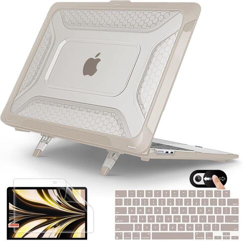 حافظة Mektron لجهاز M3 /M2 MacBook Air مقاس 13.6 بوصة 2024/2022 (A2681/ A3113)، حافظات صلبة شديدة التحمل مع مسند قابل للطي، حافظة واقية مع غطاء لوحة مفاتيح لجهاز MacBook Air مقاس 13.6 بوصة، رمادي in Kuwait
