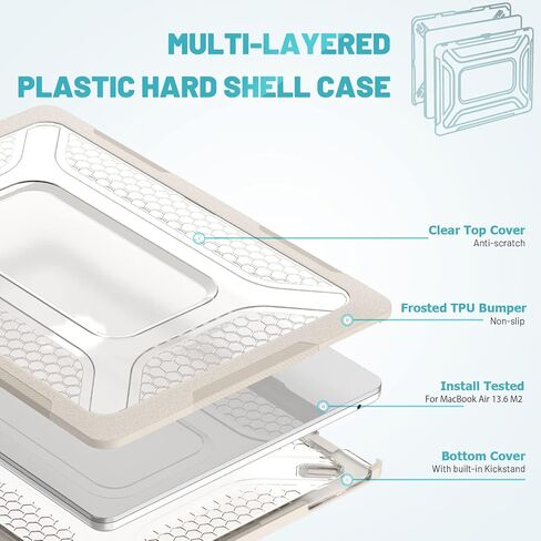 حافظة Mektron لجهاز M3 /M2 MacBook Air مقاس 13.6 بوصة 2024/2022 (A2681/ A3113)، حافظات صلبة شديدة التحمل مع مسند قابل للطي، حافظة واقية مع غطاء لوحة مفاتيح لجهاز MacBook Air مقاس 13.6 بوصة، رمادي in Kuwait