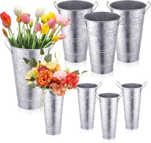 Chumia 8 Pcs Wedding Flower Buckets Bulk 12.6 Inch and 9 Inch, Galvanized Tall Metal French Vase for Cut Flower with Handle Planter Rustic Vintage Decorative Centerpiece Farmhouse Florist Decor in Saudi Arabia