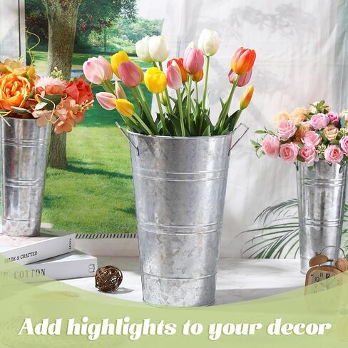Chumia 8 Pcs Wedding Flower Buckets Bulk 12.6 Inch and 9 Inch, Galvanized Tall Metal French Vase for Cut Flower with Handle Planter Rustic Vintage Decorative Centerpiece Farmhouse Florist Decor in Saudi Arabia