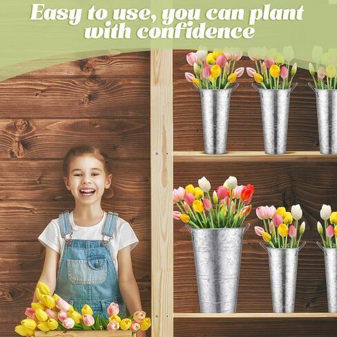 Chumia 8 Pcs Wedding Flower Buckets Bulk 12.6 Inch and 9 Inch, Galvanized Tall Metal French Vase for Cut Flower with Handle Planter Rustic Vintage Decorative Centerpiece Farmhouse Florist Decor in Saudi Arabia