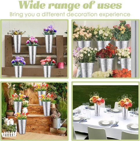 Chumia 8 Pcs Wedding Flower Buckets Bulk 12.6 Inch and 9 Inch, Galvanized Tall Metal French Vase for Cut Flower with Handle Planter Rustic Vintage Decorative Centerpiece Farmhouse Florist Decor in Saudi Arabia