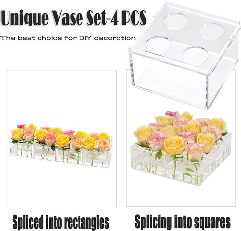 Round Acrylic Flower Vase (D:9.8" H:2.6"), Unique Vases for Flower Circular Leak-Proof Clear Low Vase | Cylinder Floral Centerpieces for Dining Table in Saudi Arabia