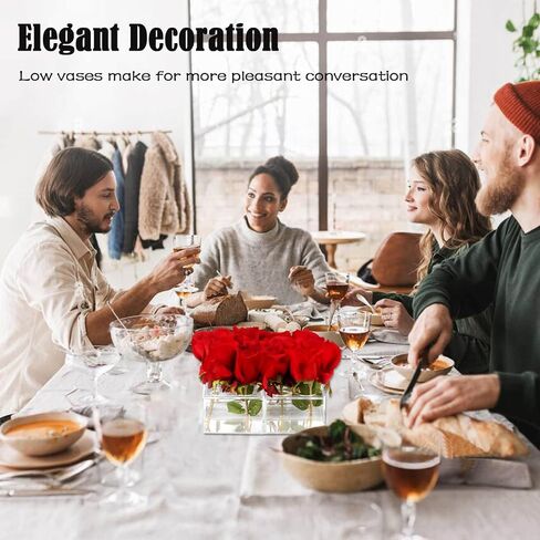 Round Acrylic Flower Vase (D:9.8" H:2.6"), Unique Vases for Flower Circular Leak-Proof Clear Low Vase | Cylinder Floral Centerpieces for Dining Table in Saudi Arabia