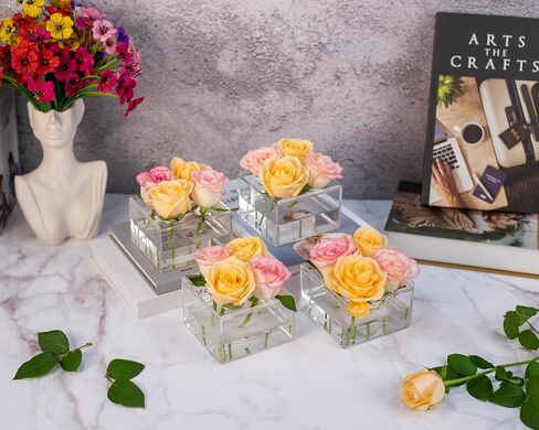 Round Acrylic Flower Vase (D:9.8" H:2.6"), Unique Vases for Flower Circular Leak-Proof Clear Low Vase | Cylinder Floral Centerpieces for Dining Table in Saudi Arabia