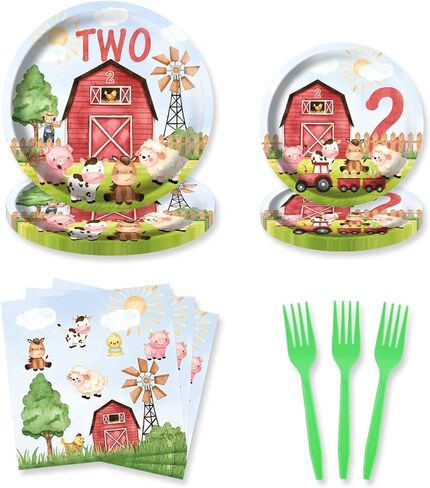 HEETON 80 قطعة من حيوانات مزرعة الحظيرة اثنين من أطباق حفلات أعياد الميلاد ومزرعة البقرة الثانية ومستلزمات الحفلات الثانية ديكورات للأولاد والبنات in Kuwait