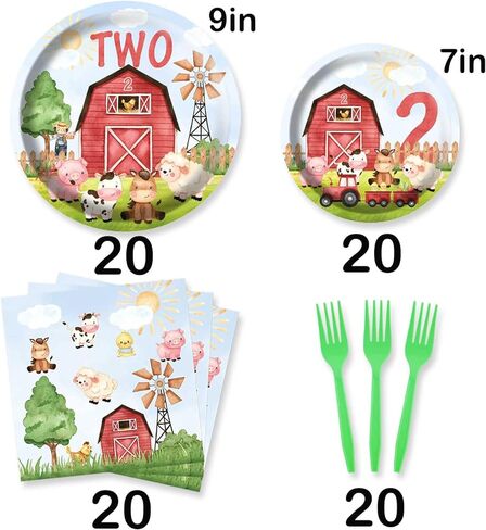 HEETON 80 قطعة من حيوانات مزرعة الحظيرة اثنين من أطباق حفلات أعياد الميلاد ومزرعة البقرة الثانية ومستلزمات الحفلات الثانية ديكورات للأولاد والبنات in Kuwait