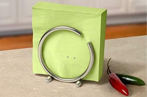 FitWell Napkin Holder, Metal Napkin Holder For Table Napkin Holders For Kitchen, Napkin Dispenser, Table Napkins Holder, Countertop Napkin Storage, Contemporary Upright Holder (Satin Nickel) in Saudi Arabia