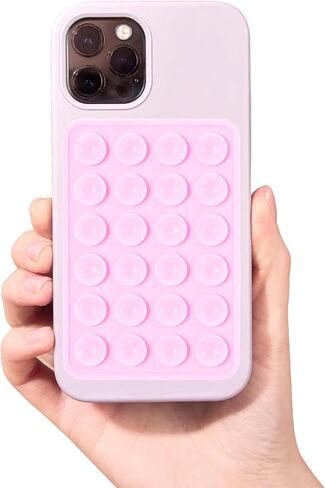2PCS Sticky Phone Grips for Back of Phone, Silicone 24 Suction Cups Phone Case Adhesive Mount, Free Hands for Selfies and Videos with The Sticky Phone Suction Grip(Pink&White) in Saudi Arabia
