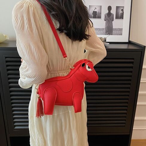 Women Funny Horse Shape Crossbody Bag Cute Cartoon Animal Shoulder Bag PU Leather Clutch Purse in Saudi Arabia