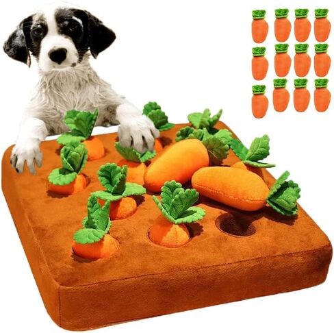 Dog Squeaky Enrichment Puzzle Toys, 13 * 13'' Interactive Snuffle Mat for Mental Stimulation & Puppy Brain, 12 Hide & Seek Carrot Farm Pet Toys for Small Medium Large Dogs in Saudi Arabia