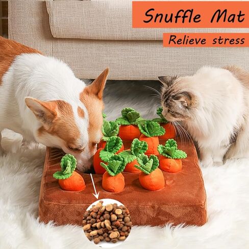 Dog Squeaky Enrichment Puzzle Toys, 13 * 13'' Interactive Snuffle Mat for Mental Stimulation & Puppy Brain, 12 Hide & Seek Carrot Farm Pet Toys for Small Medium Large Dogs in Saudi Arabia