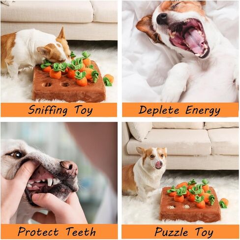Dog Squeaky Enrichment Puzzle Toys, 13 * 13'' Interactive Snuffle Mat for Mental Stimulation & Puppy Brain, 12 Hide & Seek Carrot Farm Pet Toys for Small Medium Large Dogs in Saudi Arabia