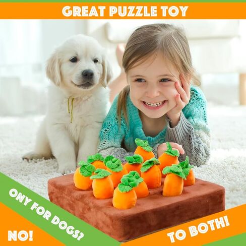 Dog Squeaky Enrichment Puzzle Toys, 13 * 13'' Interactive Snuffle Mat for Mental Stimulation & Puppy Brain, 12 Hide & Seek Carrot Farm Pet Toys for Small Medium Large Dogs in Saudi Arabia