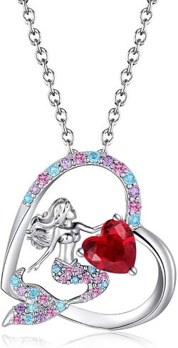 Mermaid Birthstone Necklace for Girls Heart Mermaid Tail Gifts for Teens Girls Birthday Jewelry for Daughter Granddaughter Niece in Saudi Arabia