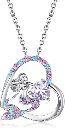 Mermaid Birthstone Necklace for Girls Heart Mermaid Tail Gifts for Teens Girls Birthday Jewelry for Daughter Granddaughter Niece in Saudi Arabia
