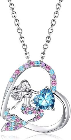 Mermaid Birthstone Necklace for Girls Heart Mermaid Tail Gifts for Teens Girls Birthday Jewelry for Daughter Granddaughter Niece in Saudi Arabia