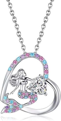 Mermaid Birthstone Necklace for Girls Heart Mermaid Tail Gifts for Teens Girls Birthday Jewelry for Daughter Granddaughter Niece in Saudi Arabia