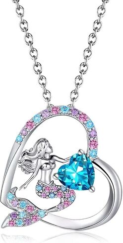 Mermaid Birthstone Necklace for Girls Heart Mermaid Tail Gifts for Teens Girls Birthday Jewelry for Daughter Granddaughter Niece in Saudi Arabia