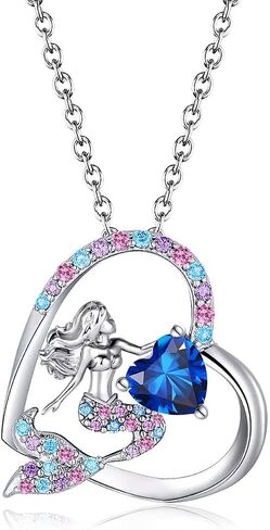 Mermaid Birthstone Necklace for Girls Heart Mermaid Tail Gifts for Teens Girls Birthday Jewelry for Daughter Granddaughter Niece in Saudi Arabia