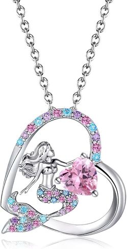 Mermaid Birthstone Necklace for Girls Heart Mermaid Tail Gifts for Teens Girls Birthday Jewelry for Daughter Granddaughter Niece in Saudi Arabia