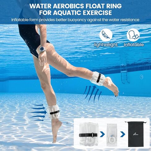 Inflatable Aquatic Cuffs Exercise Equipment: Sportneer Water Aerobics Float Ring with Adjustable Webbing Pool Exercise Workout Set Water Ankle Buoyancy Ring for Swimming Pool Fitness Training in Saudi Arabia