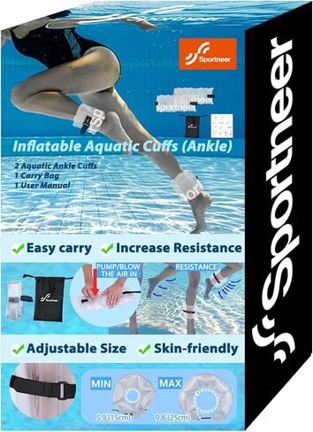 Inflatable Aquatic Cuffs Exercise Equipment: Sportneer Water Aerobics Float Ring with Adjustable Webbing Pool Exercise Workout Set Water Ankle Buoyancy Ring for Swimming Pool Fitness Training in Saudi Arabia