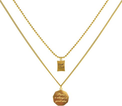Women's Double Golden Pendant Necklace Titanium Steel Golden Rotundity Lettering Women's Necklace Simple Design, High-end, Women's Dainty Necklace (Gold) in Saudi Arabia