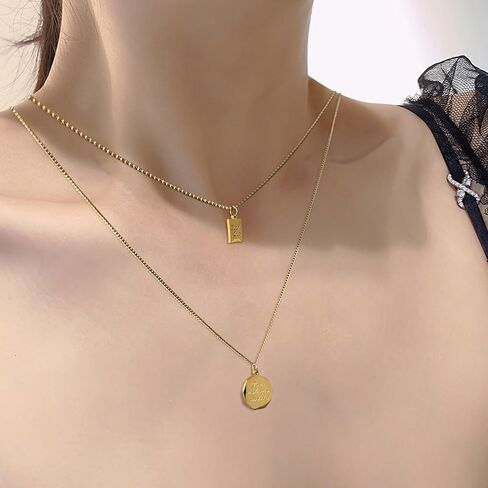 Women's Double Golden Pendant Necklace Titanium Steel Golden Rotundity Lettering Women's Necklace Simple Design, High-end, Women's Dainty Necklace (Gold) in Saudi Arabia