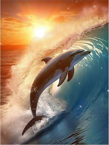 VISIAIP 5D Painting by Number Kits for Adults Cute Dolphins DIY Round Diamond Art Kits Marine Animals Picture Art for Home Wall Decor 11.8x15.7 inch(Style E) in Saudi Arabia