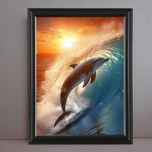 VISIAIP 5D Painting by Number Kits for Adults Cute Dolphins DIY Round Diamond Art Kits Marine Animals Picture Art for Home Wall Decor 11.8x15.7 inch(Style E) in Saudi Arabia