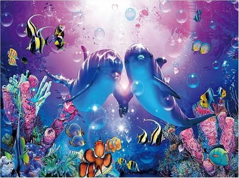 VISIAIP 5D Painting by Number Kits for Adults Cute Dolphins DIY Round Diamond Art Kits Marine Animals Picture Art for Home Wall Decor 11.8x15.7 inch(Style E) in Saudi Arabia
