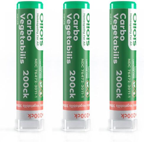 OLLOIS Carbo Vegetabilis 200 قطعة عضوي، خالي من اللاكتوز، طب المثلية موافق للشريعة اليهودية، 80 حبة (عبوة من 3) in Kuwait