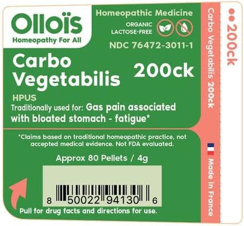 OLLOIS Carbo Vegetabilis 200 قطعة عضوي، خالي من اللاكتوز، طب المثلية موافق للشريعة اليهودية، 80 حبة (عبوة من 3) in Kuwait